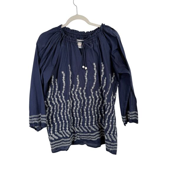 Gretchen Scott Blue Floral Embroidered Peasant Blouse Preppy Womens Size XL - Picture 1 of 6